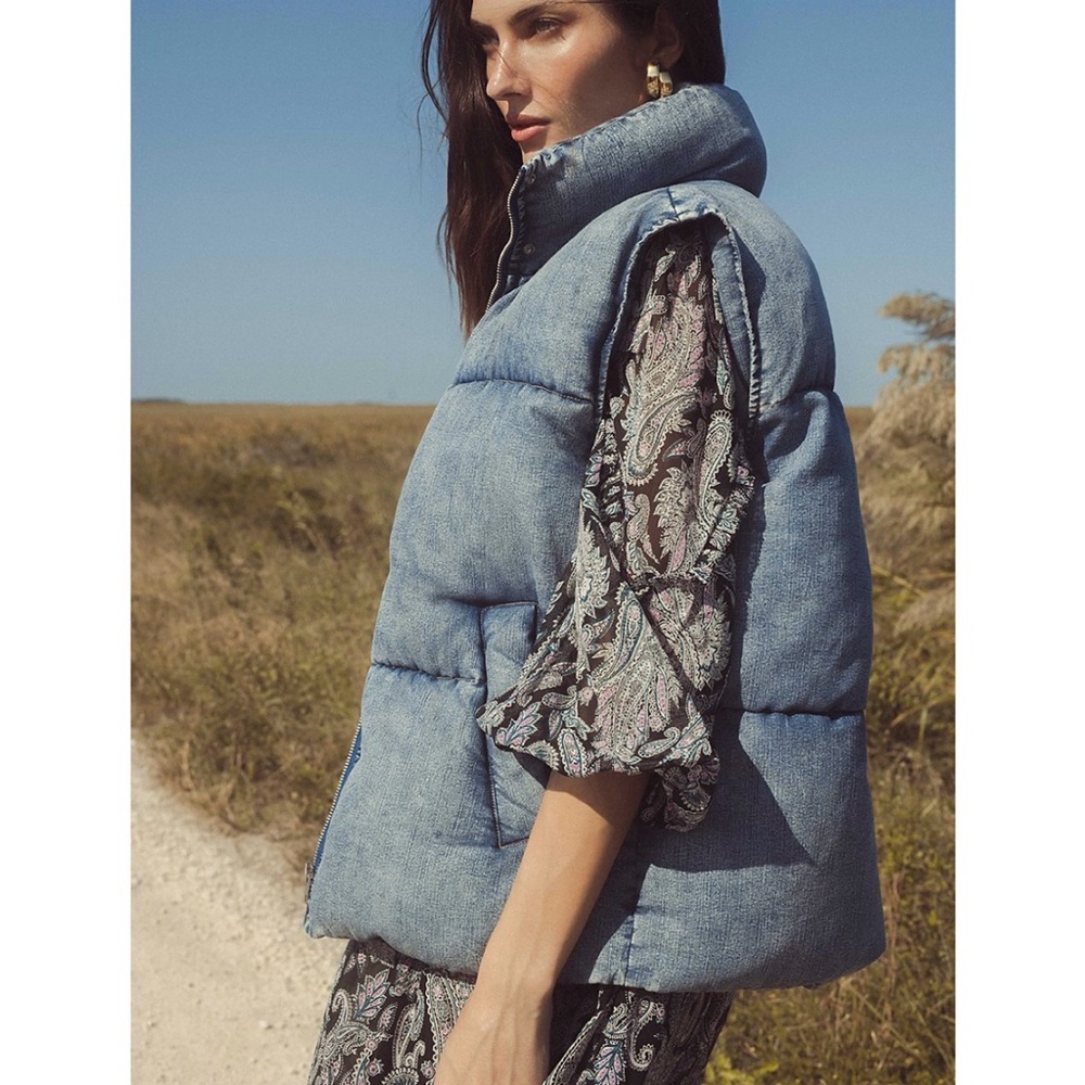 Elan Demin Puffer Vest Light Blue Jacket - Picture 5 of 5